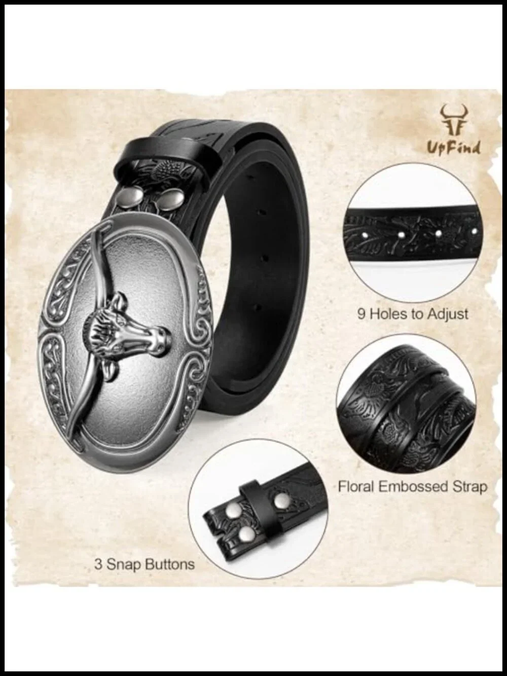 Western Leather Belt with Silver Buckle for Men & Women